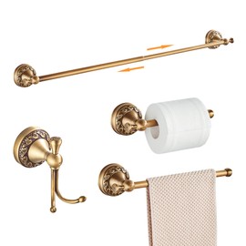 Antique Bronze Bathroom Hardware Set,Adjustable Towel Rack, Toilet Roll Paper Holder,Hand Towel Holder,Hook, Bathroom Accessories Set Wall Mounted （Carve Patterns）