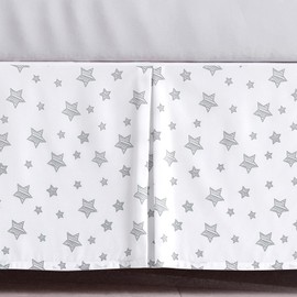 Crib Skirt Boy Girl Pleated Dust Ruffle Machine Washable, 14" Drop, Toddler Crib Bed Skirt White with Grey Star, Microfiber Nursery Standard Crib Bedding Skirt