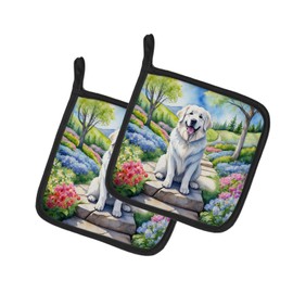 Caroline's Treasures Great Pyrenees Spring Path Pair of Pot Holders Kitchen Heat Resistant Pot Holders Sets Oven Hot Pads for Cooking Baking BBQ, 7 1/2 x 7 1/2