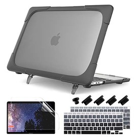 Batianda for MacBook Air 13 Case 2020 2019 2018 Release A2337 M1 A2179 A1932, Heavy Duty Plastic Hard Shell Cover with Fold Kickstand Shockproof Function for Newest MacBook Air 13 inch Touch ID, Grey