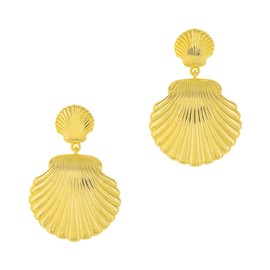 Columbus 14K Gold Plated Shell Stud Earrings - Cute Statement Seashell Post Studs - Gift Ideas for Women for Her (Shell Drop Earrings)