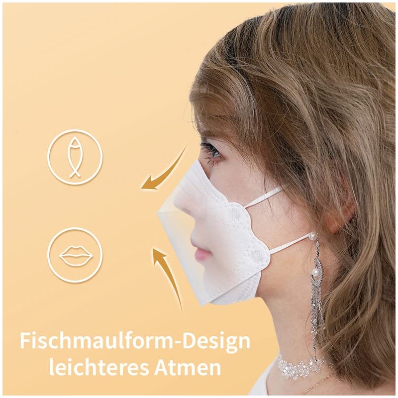 TubeRoo FFP2 fish shape mask, white, pack of 100 masks,