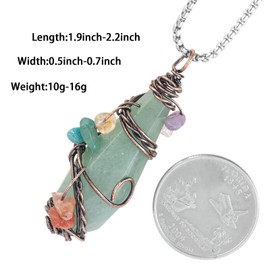 Nupuyai Wire Wrapped 7 Chakra Crystal Stone Pendant Necklace for Women Men, Handmade Faceted Crystal Point Pendant for Healing Reiki, Green Aventurine