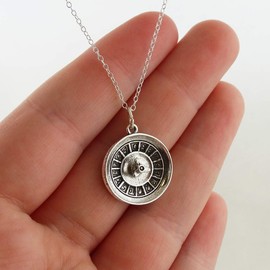 FashionJunkie4Life Sterling Silver 3D Casino Gambling Roulette Wheel Charm Necklace, 18" Chain