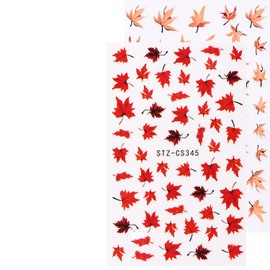 2pcs Autumn Maple Leaves Nail Stickers for Nail Art Fall Nail Decals Nail Supplies 3D Leaf Self-Adhesive Designs Thanksgiving Day Nail Art Sticker DIY Manicure Charms Foils Nails Decoration Kit