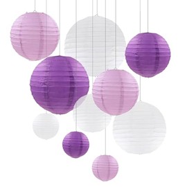 ZYOOO 10pcs Paper Lanterns,10/15/20/25cm Round Hanging Paper Lanterns Decoration for Wedding,Graduation,Anniversary,Birthday Party,Home Decoration(Purple)