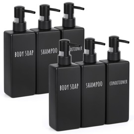 Segbeauty - Paquete de 6 dispensadores de jabón negro mate, dispensador de jabón de ducha cuadrado de plástico, botellas de champú y acondicionador re