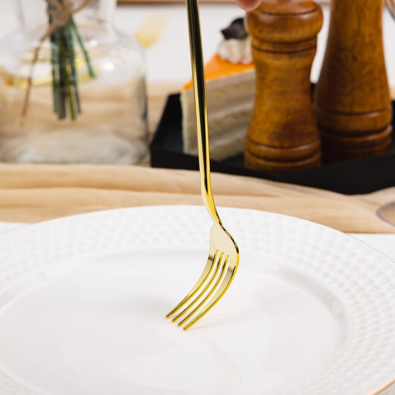 LULLABY 300PCS Gold Plastic Silverware, Heavy Duty Disposable Utensils, Gold