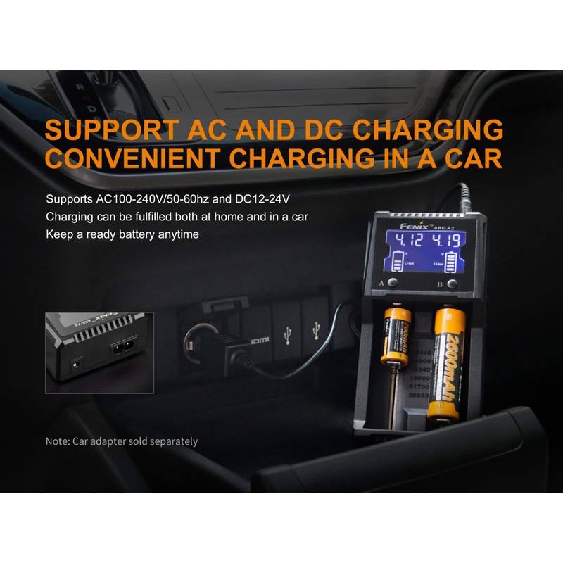 EdisonBright Fenix are-A2 Home/in-car Battery Charger for 21700/18650/16340 BBX5 Battery
