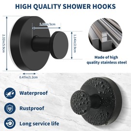 Hshenjhu Pack of 4 Suction Cup Hooks, Black No Drilling Suction Cup Hooks, Reusable Stainless Steel Bathroom Suction Hooks, Towel Holder Suction Cup for Bathroom and Kitchen