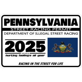 2025 Street Racing Permit Drag Racing Car Truck Window Funny Humor Novelty Black White Rectangle Sticker Safety Decal Unlimited 3" x 2" (Pennsylvania)