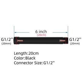 G1/2 Shower Extension Tube, Black, 20 cm, Bathroom Shower Extension Arms, Straight Shower Extension Pipe, Hand Shower, Extra Tube for Shower Head, Stainless Steel Shower Head Extension Arm (20 cm,
