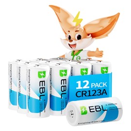 EBL CR123A 3V Lithium Battery 12 Pack with 1600mAh 3V High-Performance, PTC Protected, Long-Lasting for Cameras, Flashlights, Security Devices, 10 Years Shelf Life (Non-Rechargeable)