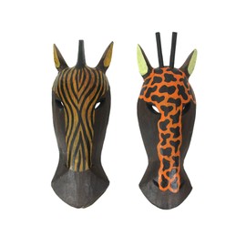 Things2Die4 Pair of African Zebra and Giraffe Mask Wall Hangings 10 in.
