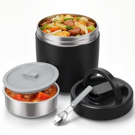 Pawtong 40.5oz Thermo for Hot Food Adults, Soup Thermo Lunch Containers with Wide Mouth & Spoon, Stainless Steel Vacuum Insulated Food Jar, Food Thermos with Handle(Black)