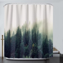 Fullfun Forest Shower Curtain with Cypress and Fog, 3D Printed Landscape Bathroom Curtain Washable Bath Curtain Polyester Fabric with 12 Hooks, 180 x180cm (71 x 71 inches)