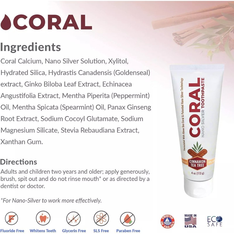Coral Nano Silver Fluoride Free Natural Toothpaste Pack Of 1