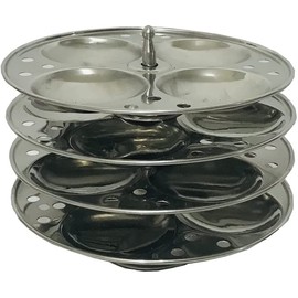 Stainless Steel Idli Cooker Maker 4-Rack Idli Stand 4 Tier SS idali stand Makes 16,steel Plates Idli Stand Silver Kitchen Appliances, cookware utensils Dia- 7 inch