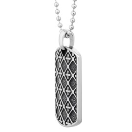 Metro Jewelry Cross Pattern Dog Tag Pendant Necklace for Men in Stainless Steel with Black Ion Plating on 24 Inches Long Ball Chain