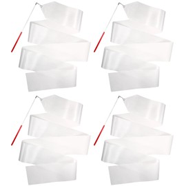 HiUnicorn Wide Dance Ribbons Church Praise Worship Flags for Adults Kids, 4 Pack White Streamer Ribbon Dancer Wand for Kids Gymnastics Party Favors, 8.2 Ft Dancing Ribbon Twirling Wands