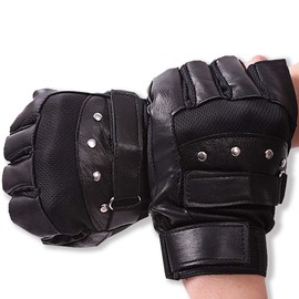 WHITE FANG NT015 Men's Leather Gloves Fingerless Motorcycle Cycling Driving Training Gloves (Black)