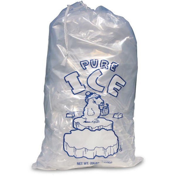 TFD Supplies 20 ea. 20lb Clear Ice Bag with Drawstring
