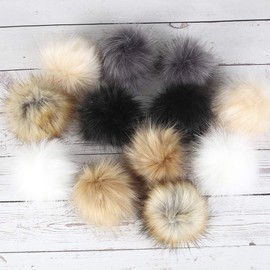 12Pcs Faux Fur Pom Pom Balls 10CM DIY Crafts Fluffy Balls with Elastic Loops for Hats Keychains Scarves Gloves Bags Accessories,6 Colors