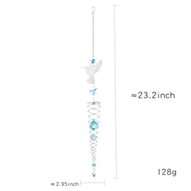 WOMHOPE Sun Catcher Crystals Hanging Rainbow Maker for Windows Garden Suncatchers Crystal Prisms Boho Spiral Hummingbird Wind Chimes (Light Blue)