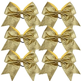 Cheerleader Bows Cheerleading 8 inch Sparkle Glitter Ponytail Holder Hair Tie School for High School College Girl Team Sports 6 Pcs … (Gold)