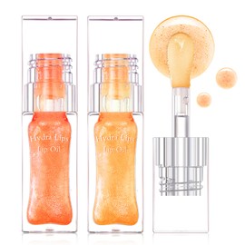 QIUFSSE Magic Color Changing Lip Oil Stain,2PCS Color Changing Lip Gloss Hydrating Lip Oil Tinted Shimmer Plumping Lip Glow Oil for Lip Care and Dry Lips (Strawberry + Orange)