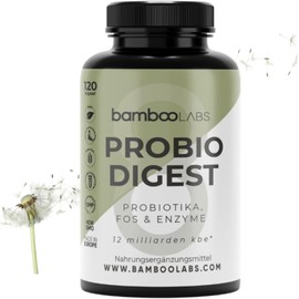 Bamboo Labs - Prebiotics and Probiotics Capsules, 3 Strains with +12 Billion CFU + Powerful Digestive Enzyme Complex, 120 Probiotics Intestinal Restoration Capsules, Supports Digestive + Intestinal