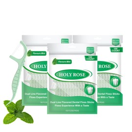 Holy rose Palillos De Hilo Dental Holy Rose Mint Twin Line - Paquete De 300 Count, Kit De Herramientas De Limpieza De Dientes De Doble Acción, Para Adultos Palillos De Hilo Dental, Para El C