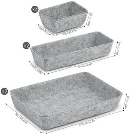 MOPLA Pack of 8 Drawer Organiser Felt, Stackable Felt Storage Box, Dressing Table Organiser for Drawer, Office Drawer Organiser for Desk, Dressing Table, Bedside Table, Cupboard (Light Grey)
