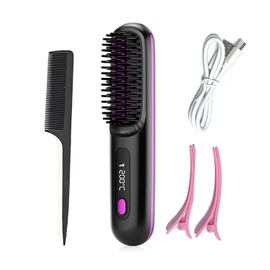 Cepillo de alisado portátil sin cables, cepillo de alisado recargable con calefacción, 3 ajustes de temperatura y pantalla LED, herramientas profesionales para el cabello (negro)