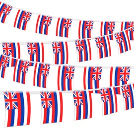 32.8 ft Hawaii Flag Banner, 30 Pcs Mini State String Flags, Red White Blue Union Jack Bunting for Hawaii Day, Parades, Luau Parties, Home, Garden, and Outdoor Decorations