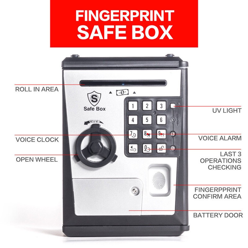 LIKE Toy Piggy Bank Safe Box Fingerprint ATM Bank Savings