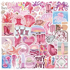 PNGIF Aesthetic Beachy Stickers Pack of 50 Sea Life Stickers for Scrapbook Kindle Suitcase Skateboard Laptop Fridge MacBook Journal Graffiti Waterproof Vinyl Pink Anime Decals
