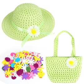 VEYLIN Easter Bonnet, Easter Bonnet Hat for Kids Make Your Own Easter Hat, Easter Bonnet Kit Easter Hat for Boy Girl（Green
