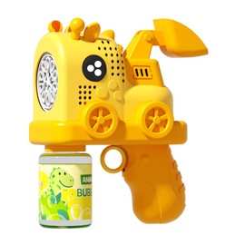 Yellow Giraffe Bubble Gun for Kids 3+ with Movable Back Bucket, Detachable Horn Accessories (to be Assembled by oneself), 10 - Hole Bubble Emitter - Outdoor Toy