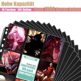 SEEMINESALE Trading Card Cases Black, Size A4 Double-Sided Card Sleeves Compatible, 9 Grid Trading Cards Album, for Playing Cards, Basketball/Football Cards (100 Pages, 1800 Pockets)
