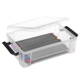 BTSKY 6 Pack Extra Large Capacity Plastic Pencil Box Stackable Clear Pencil Case Crayon Box Office Art Supplies Storage Organizer Box for Gel Pens Erasers Tape Pens Pencils Markers etc(Black)