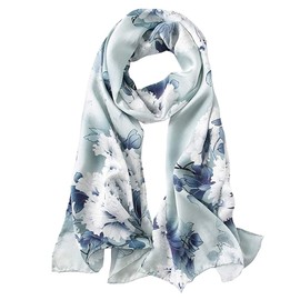MEISEE - Bufanda larga 100 % seda de morera para mujer, bufanda grande con protector solar para la cabeza y el cuello, envolturas para el cabello con paquete de regalo, Peonía azul claro, 67*21in