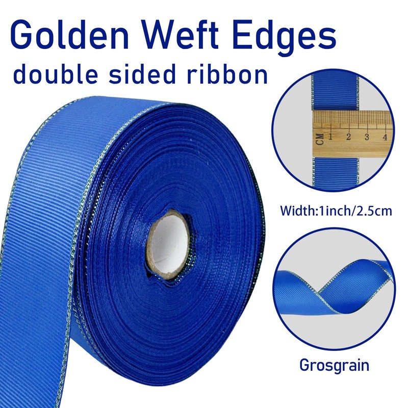 AEVORA 1 1/2 Inch Grosgrain Ribbon with Golden Weft Edges,
