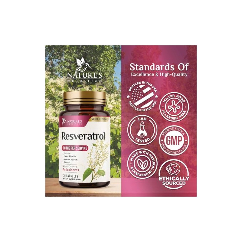 Nature's Nutrition - Resveratrol 1800mg - Suplemento Antioxidante, 120 Cápsulas