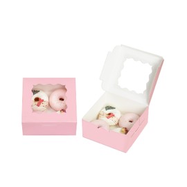Bakepacker Pink 30-Packs Bakery Boxes with Window 6x6x3 inches Thick & Sturdy Macaroon Pastry Boxes Cookie Boxes for Bakerys
