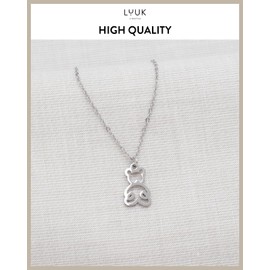 LUUK LIFESTYLE Coquette necklace with teddy bear pendant, trendy and girly design for everyday life, adjustable length for layering, silver