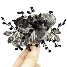 BETITETO Black Flower Hair Accessories Wedding Bridal Metal Floral Hair Pieces with Combs for Women