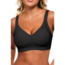 HORISUN No Underwire Bras for Women Soft Comfortable Seamless Bras Wireless Supportive Full Coverage Bra (Black L)