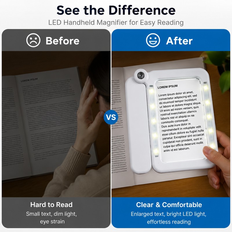4X LED Handheld Magnifier for Reading – Rectangular Full-Page Magnifying