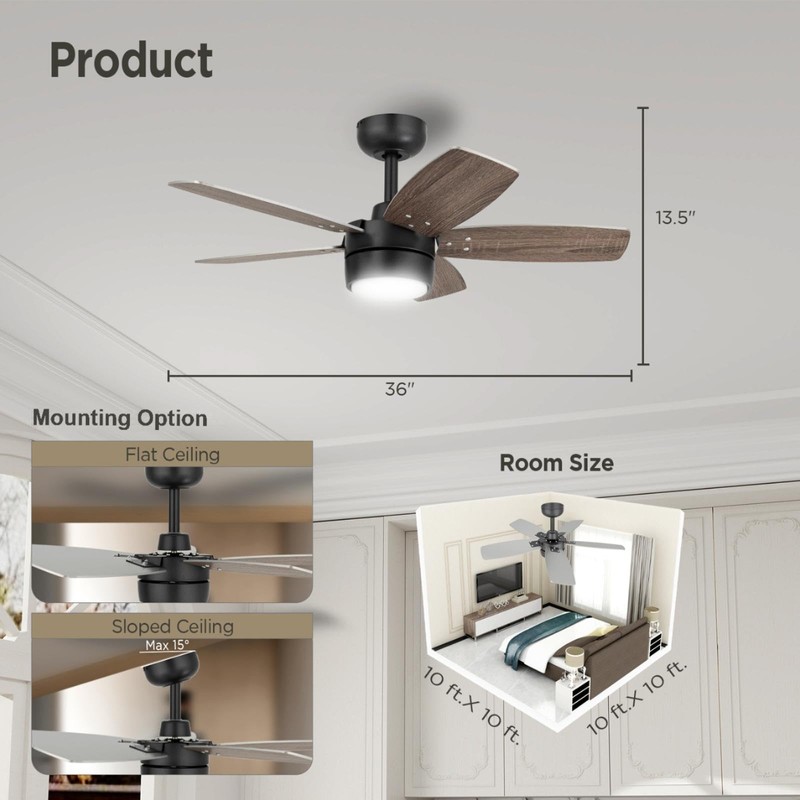 Vagizm Ceiling Fan 36'' for Small Room: Modern Ceiling Fans